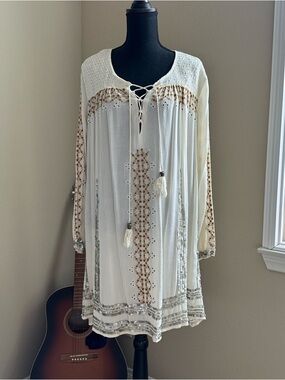 Topshop Ivory Lace-Up Boho Tunic/Dress